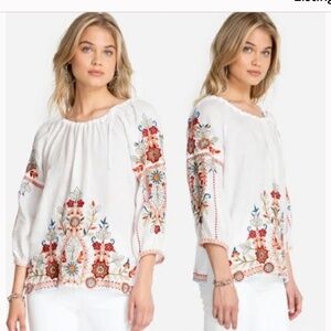 Johnny Was Embroidered Peasant Blouse white XL